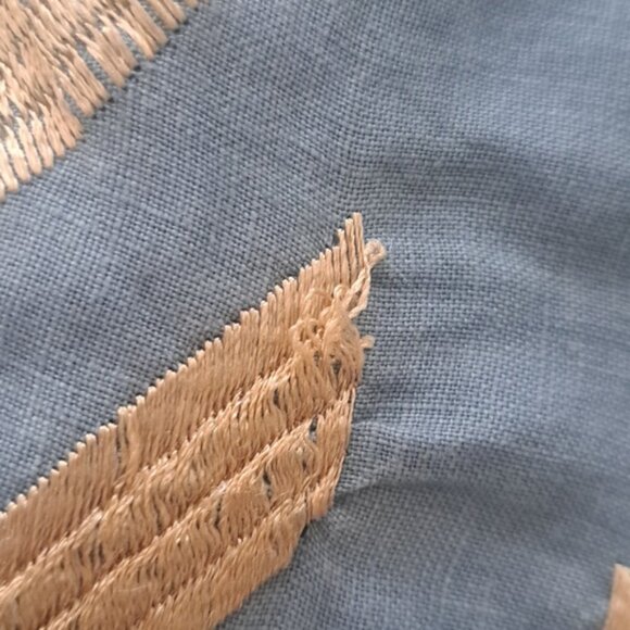 Greek Arcaic Kori Seafoam Color Linen Dress Gold Embroidery szXS missing  sash - Picture 11 of 12